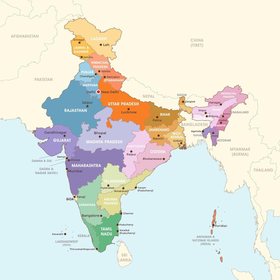 India detallado país mapa modelo vector