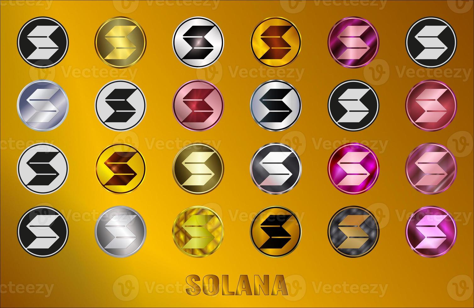 Set Solana coin SOL cryptocurrency icon. Digital currency. Altcoin symbol. Secure cryptocurrency based on blockchain. photo