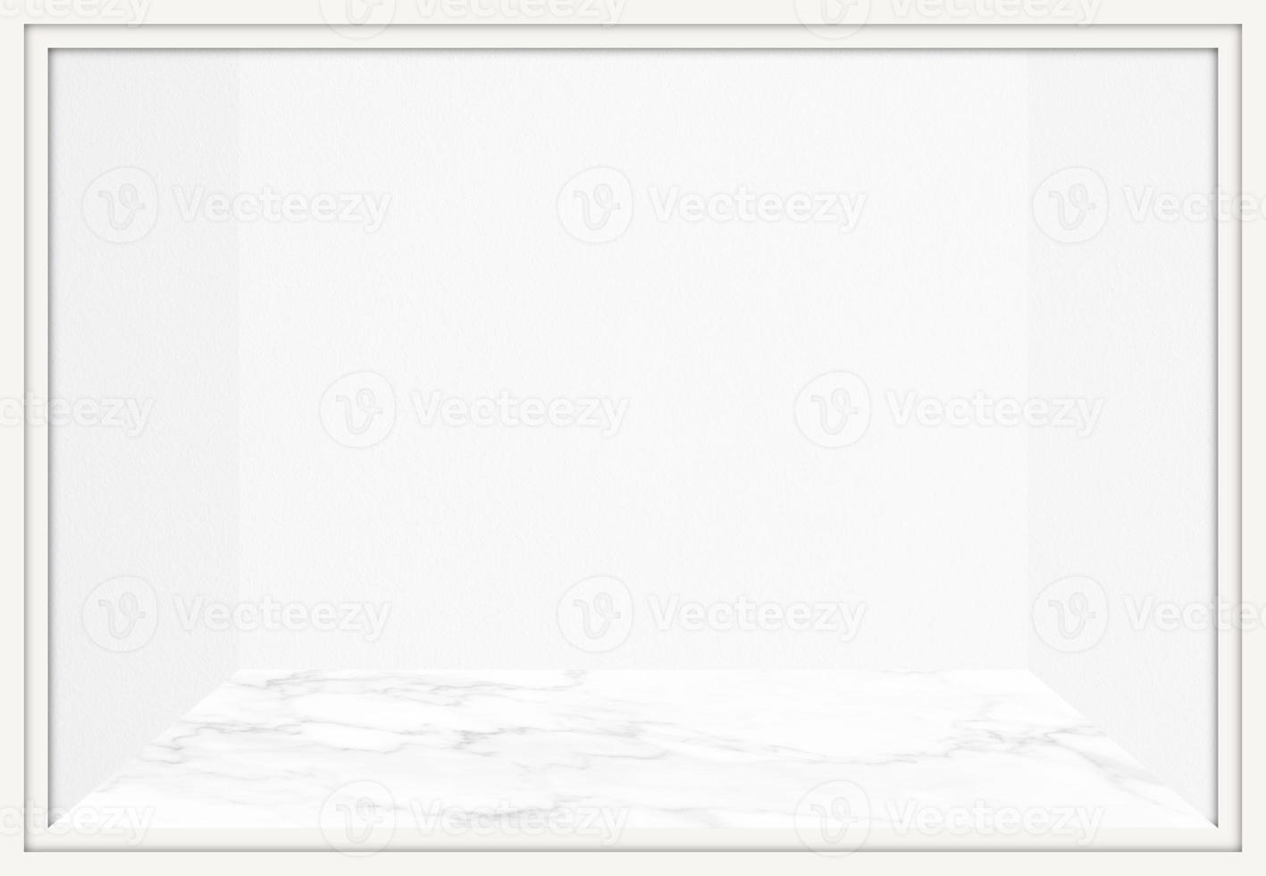 White Marble Floor with Concrete Wall Bakcground and Window Display Frame, Suitable for Product Display and Business Concept. photo