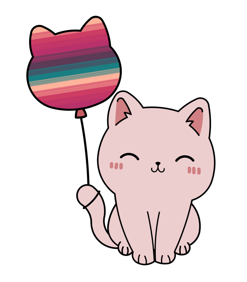 Cute baby cat with a colorful balloon png