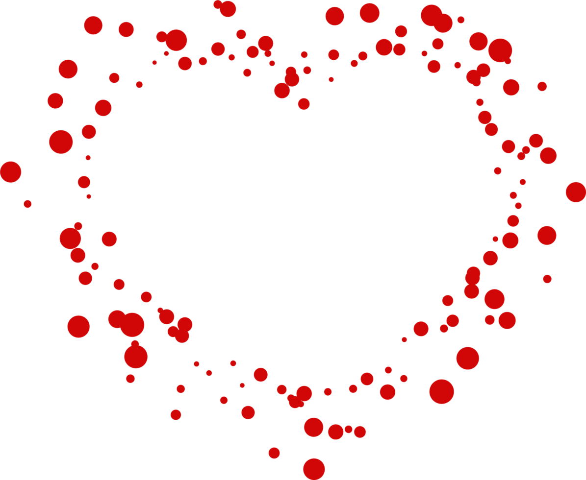 A frame in the shape of a heart consisting of red circles distributed randomly png