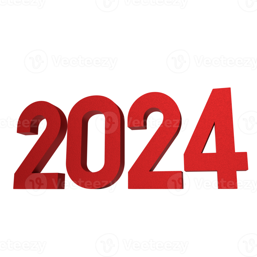 de rood 2024 aantal PNG beeld voor nieuw jaar concept 3d renderen