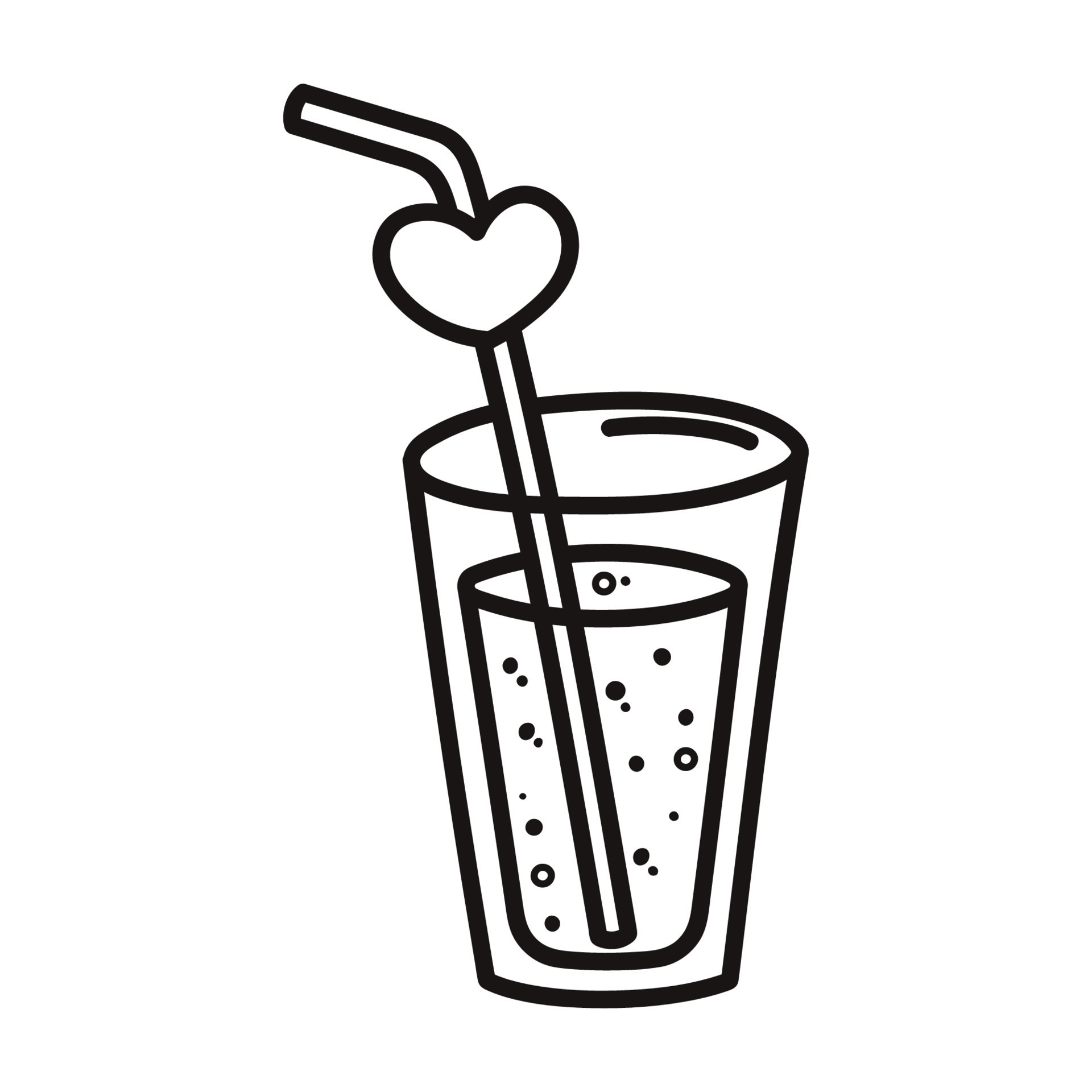 Lemonade in glass with straw. Cartoon style. Hand drawn line art vector