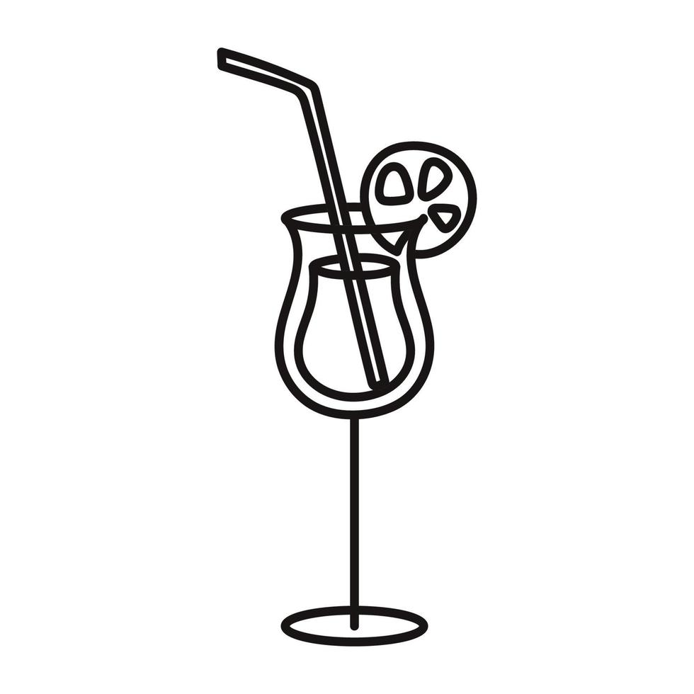 Cute illustration of cocktail. Cartoon style. Hand drawn line art vector illustration isolated on white background.
