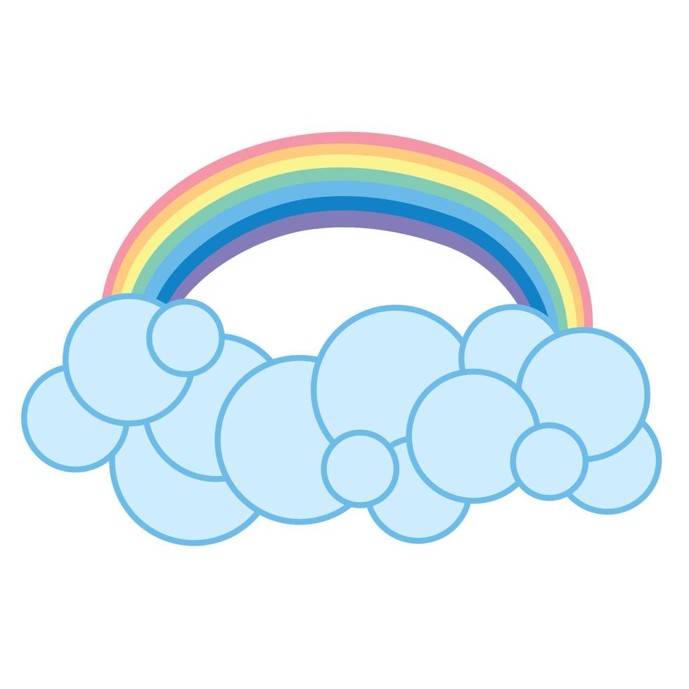 Colored rainbow with blue clouds clouds, vector