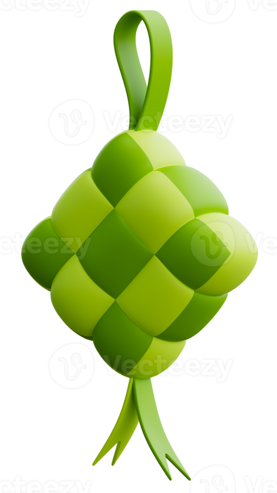 3D rendering green ketupat malay rice cake illustration for islamic festival decoration greeting png
