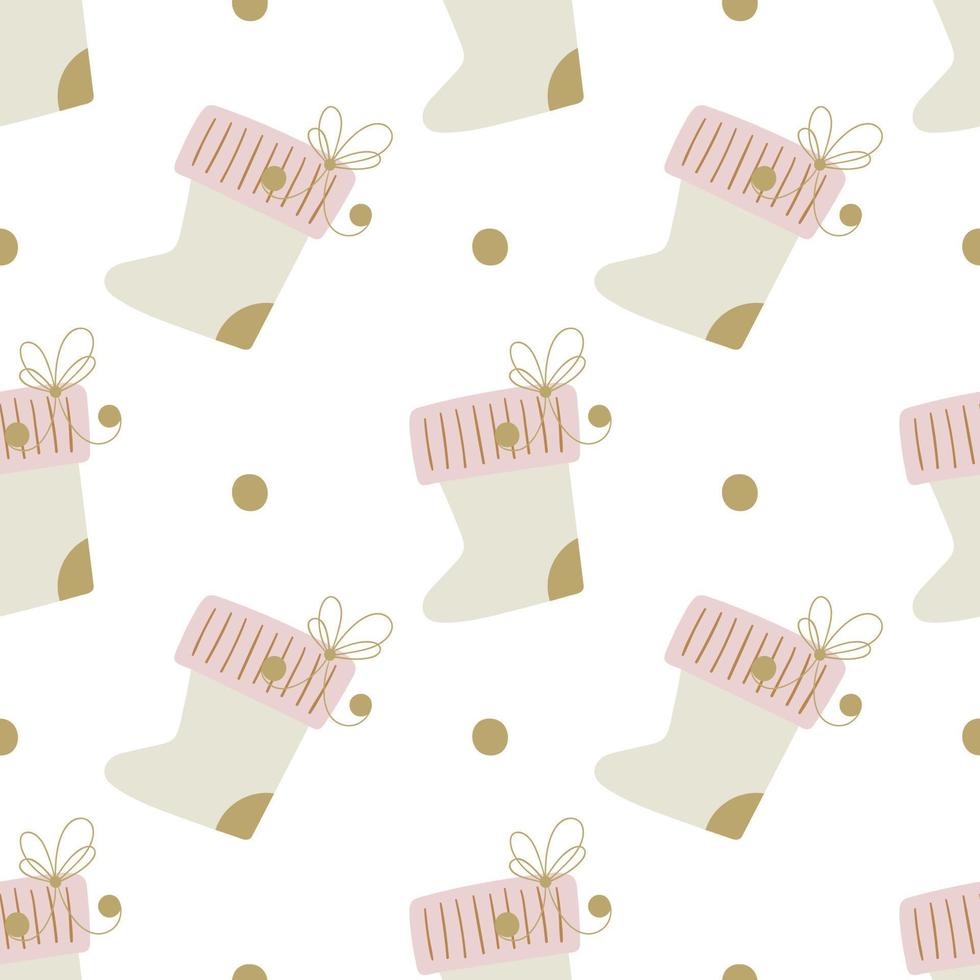 Cute Christmas gift socks. Winter festival seamless pattern. vector
