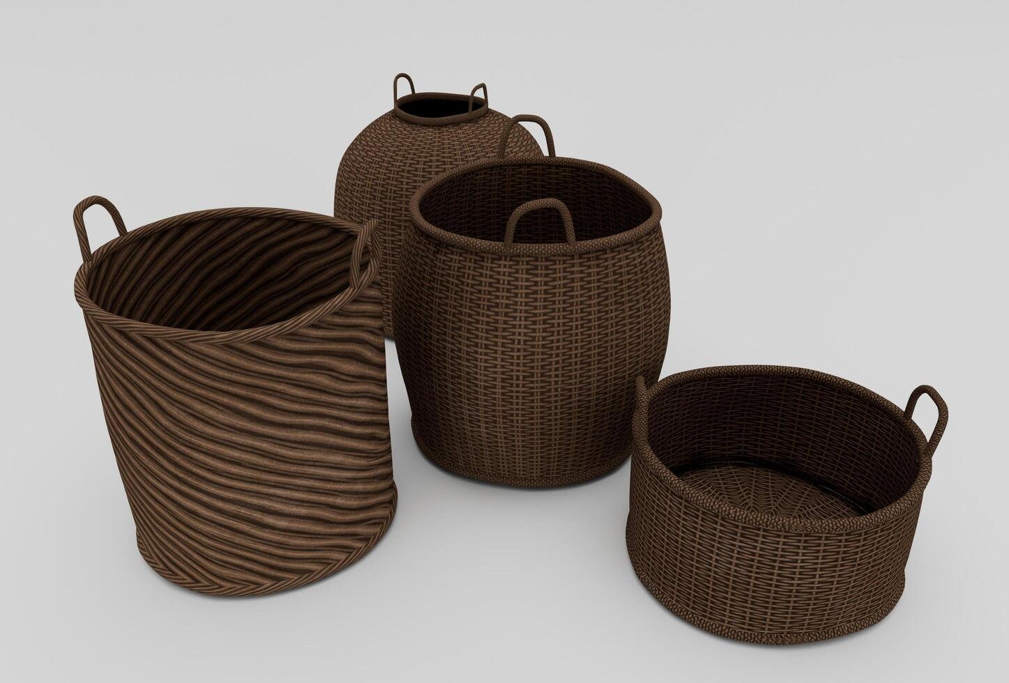 bamboo Basket Wicker with cloth minimal 3d rendering on white background photo