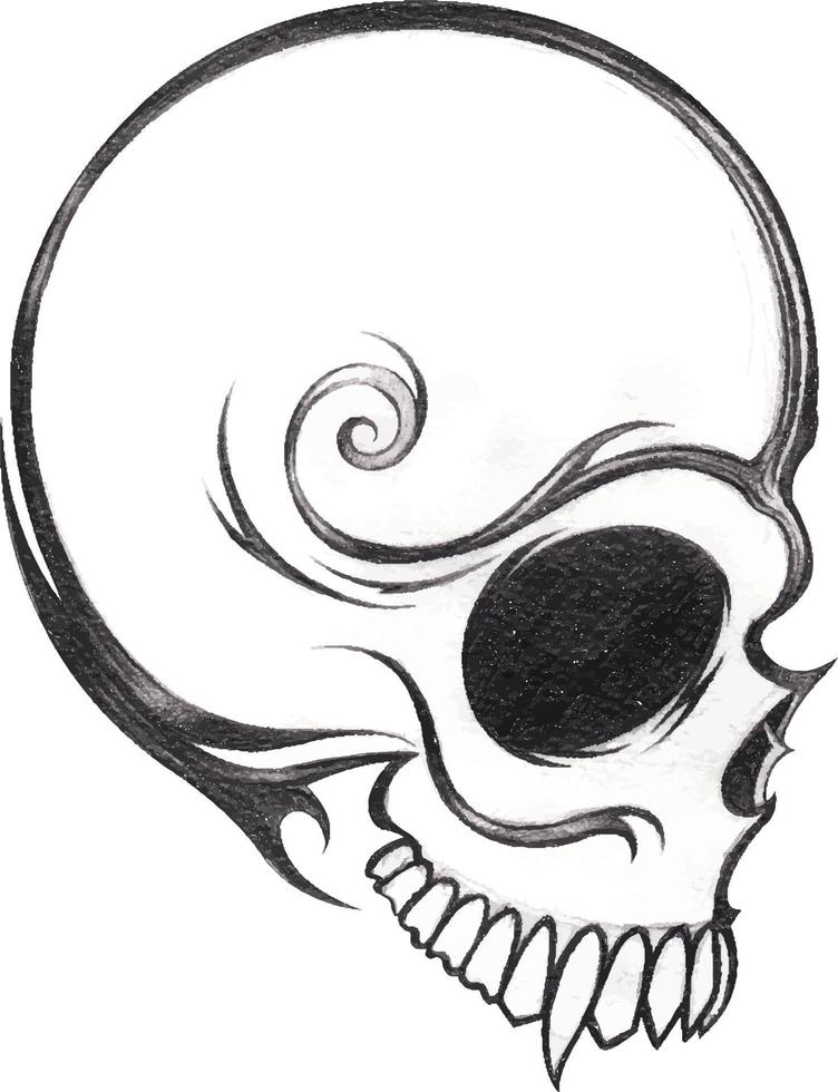 Art surreal skull tattoo. Hand drawing and make graphic vector. vector