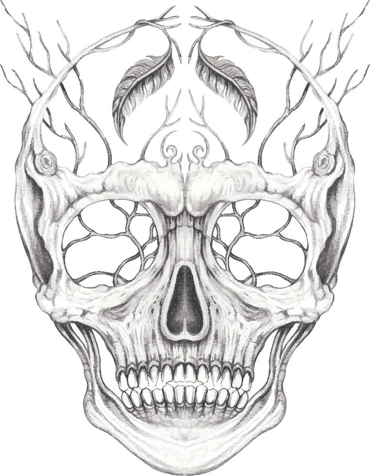 Art fancy surreal skull. Hand drawing and make graphic vector. vector