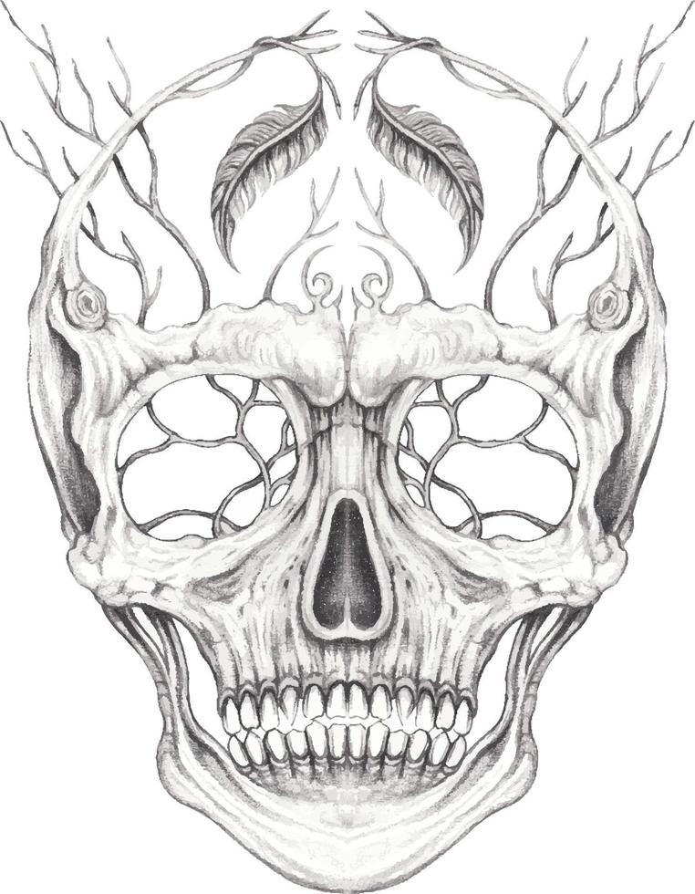 Art fancy surreal skull. Hand drawing and make graphic vector. vector