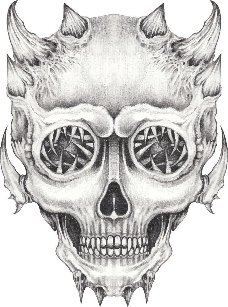 Art surreal devil skull. Hand drawing and make graphic vector. vector