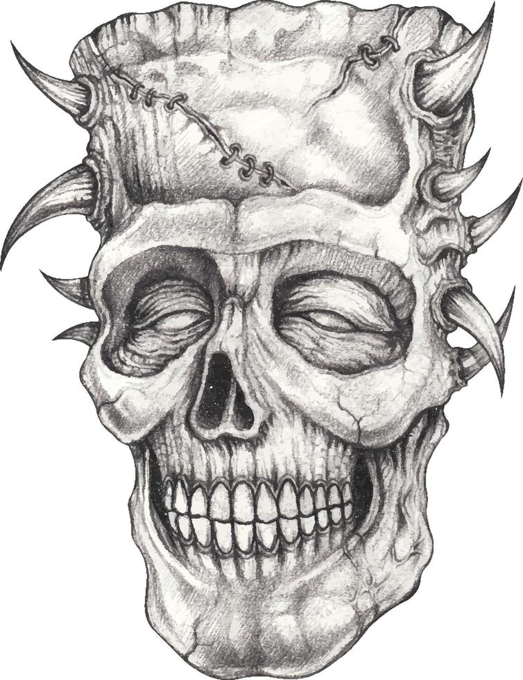 Art fantasy surreal skull. Hand drawing and make graphic vector. vector