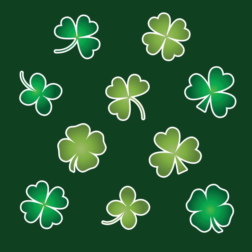 Saint Patricks Day vector gradient shamrock clover stickers