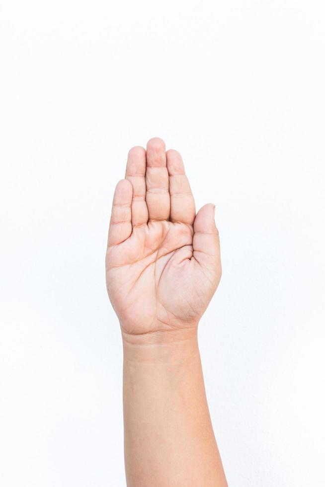 child palm hand gesture, isolated on a white background photo