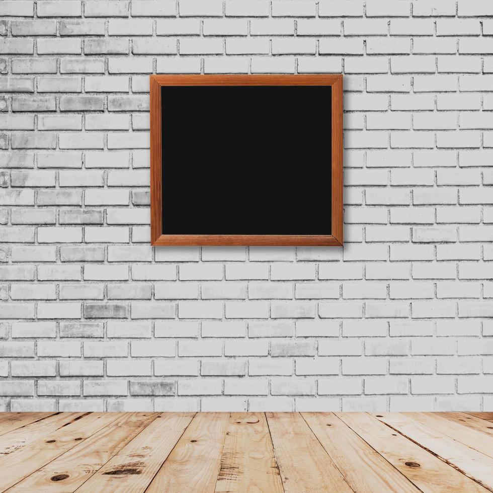 old frame room interior and white brick wall with wood floor photo