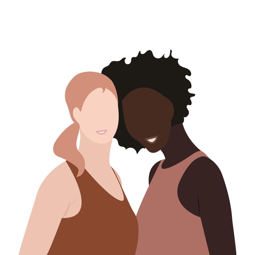 Women, mixed race black skin and white skin female beauty vector