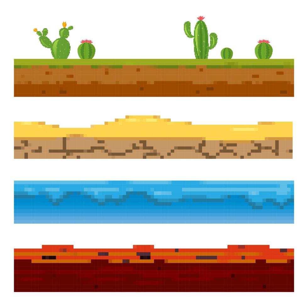 pixel art cactus for computer game, vector graphic. Playing environment