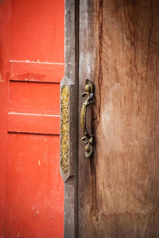 Close up handle door wood on home photo