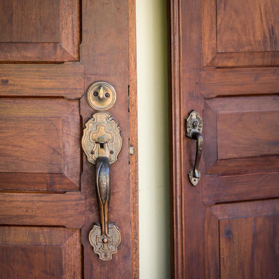 Door Handles and Wooden Close-up photo