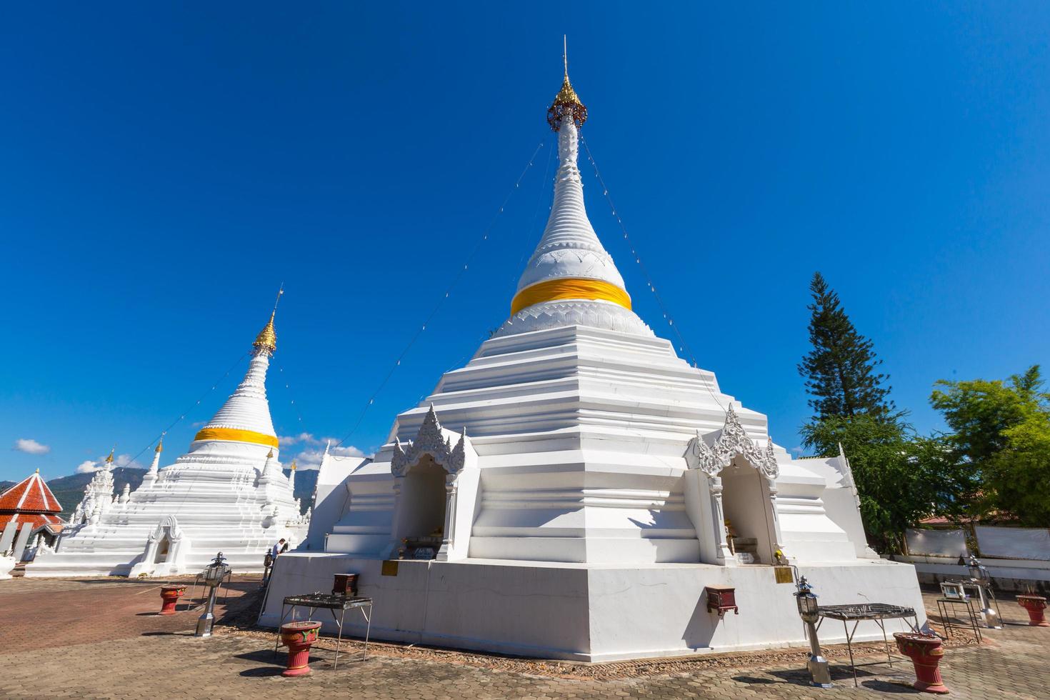 White unique pagoda in Wat Phra That Doi Gongmoo landmark of Maehongson, Thailand. photo