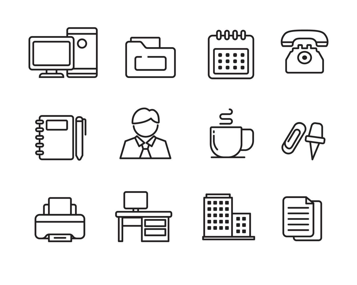 Set of office-related icons in linear style vector