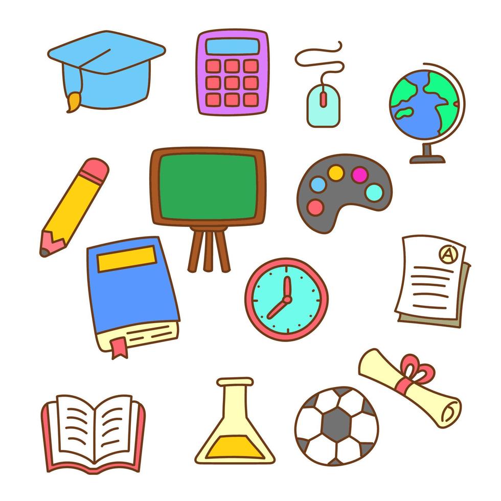 Set of education doodle illustration with colorful design vector