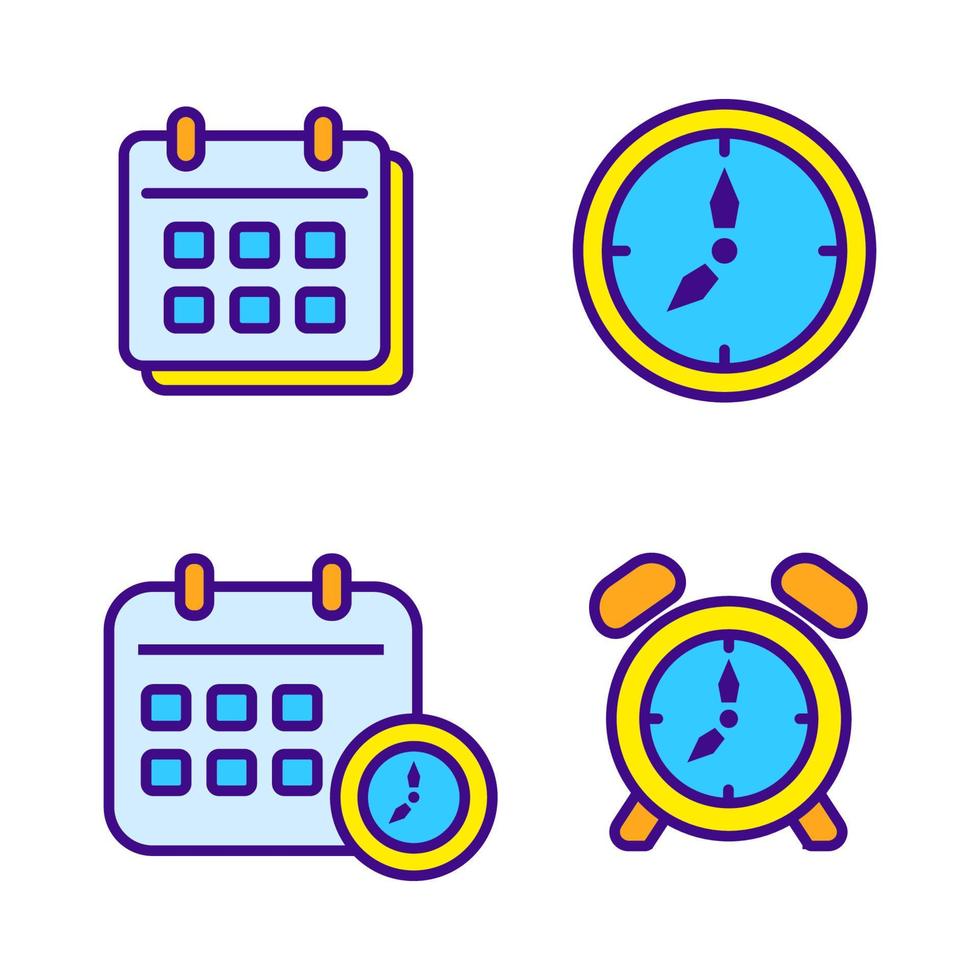 Set of time and date icon in linear color style vector