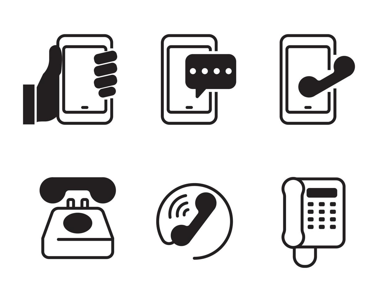 Set of phone icons with black and white color vector