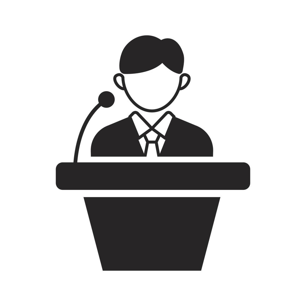 Man with podium vector illustration in simple black design