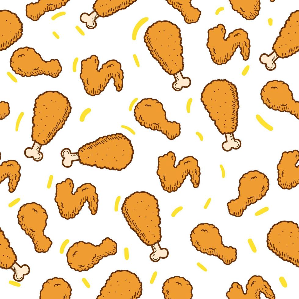 Fried chicken seamless pattern vector with colorful hand-drawn style
