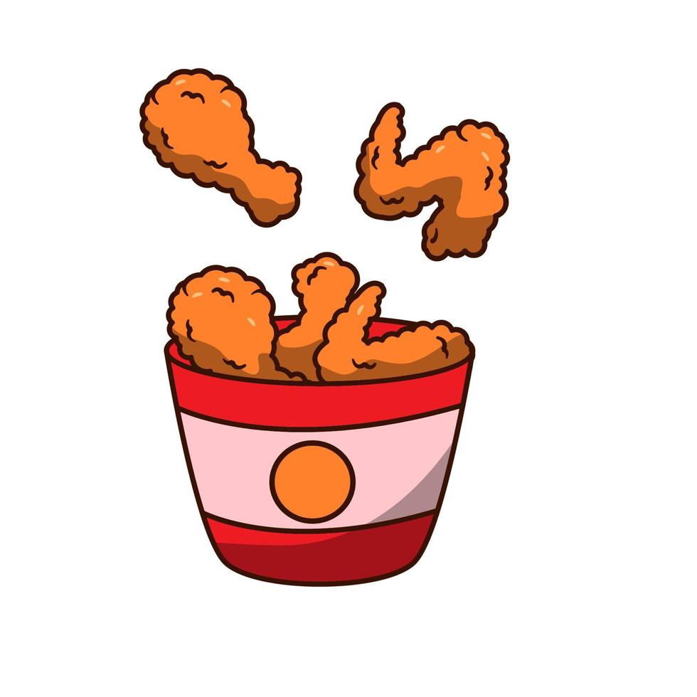Fried chicken with bucket vector illustration