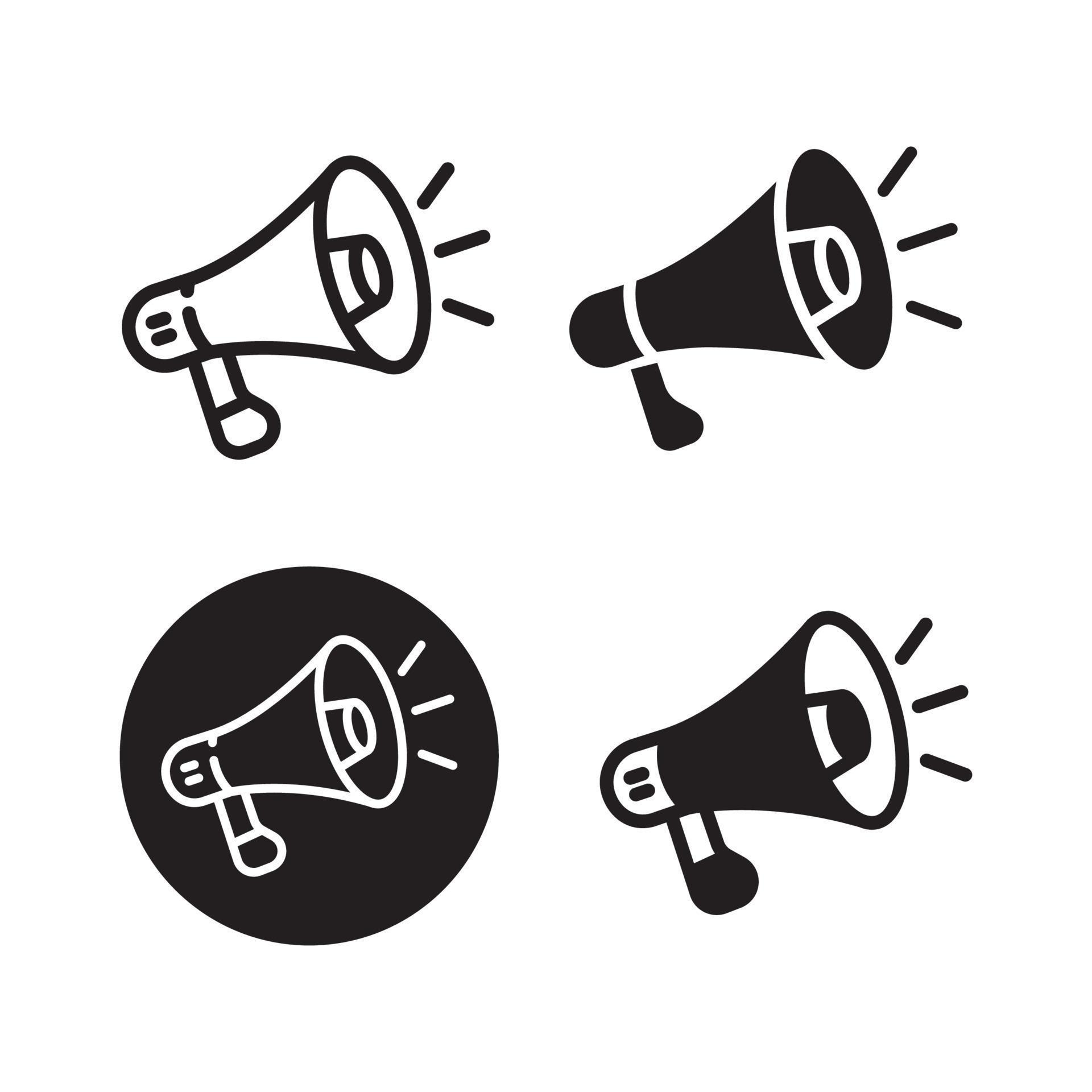 Set of megaphone icons with different styles isolated on white