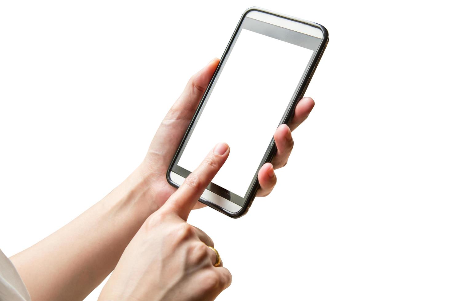 hand playing smartphone on isolated with clipping path. photo