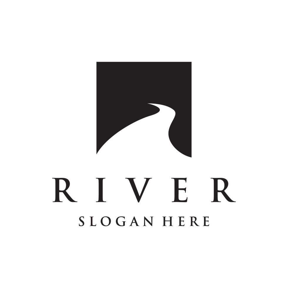 Logos of rivers, creeks, riverbanks and streams. River logo with combination of mountains and farmland with concept design vector illustration template.