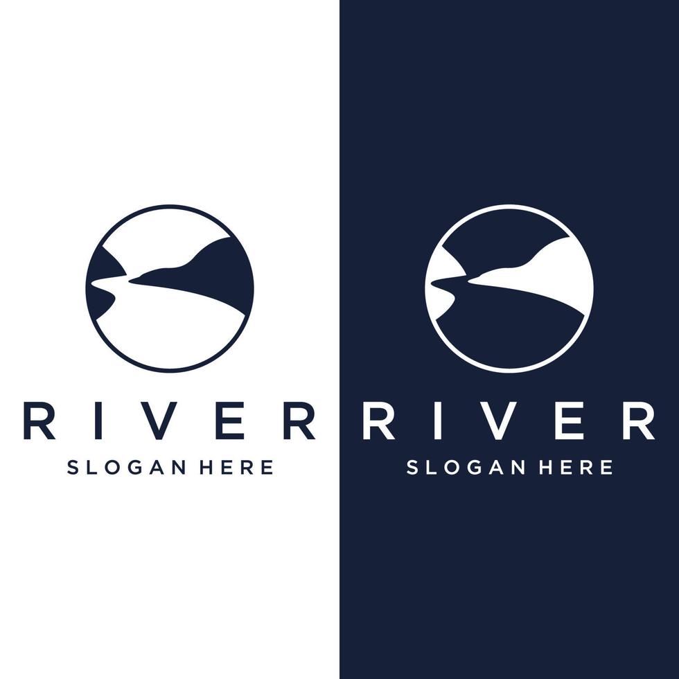 Logos of rivers, creeks, riverbanks and streams. River logo with combination of mountains and farmland with concept design vector illustration template.