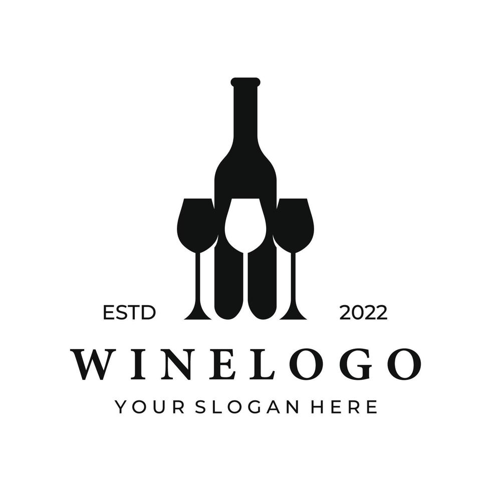 Wine logo template design with wine glasses and bottles.Logo for nightclub, bar and wine shop. vector