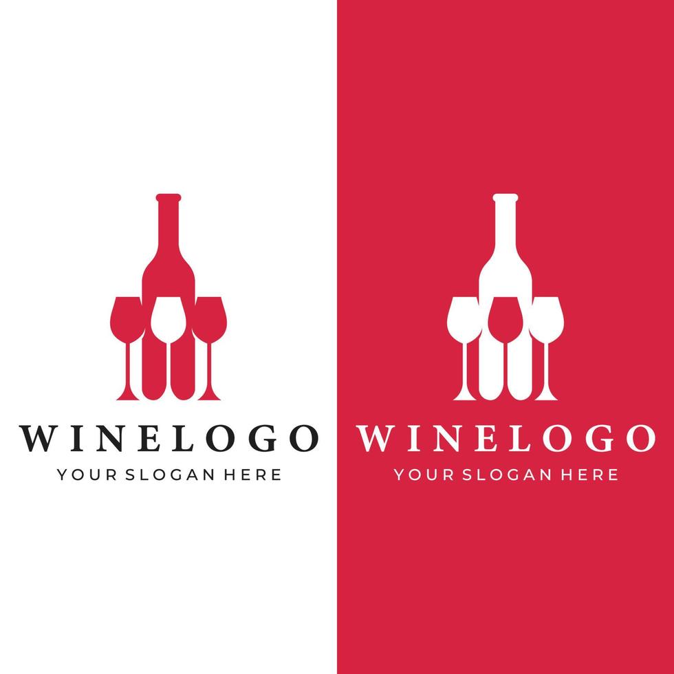 Wine logo template design with wine glasses and bottles.Logo for nightclub, bar and wine shop. vector