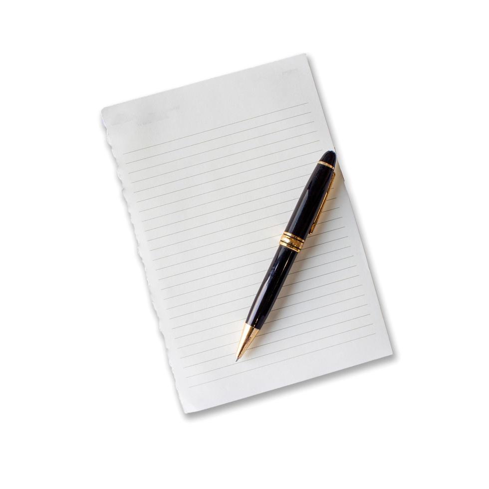 note paper and pen on white background photo