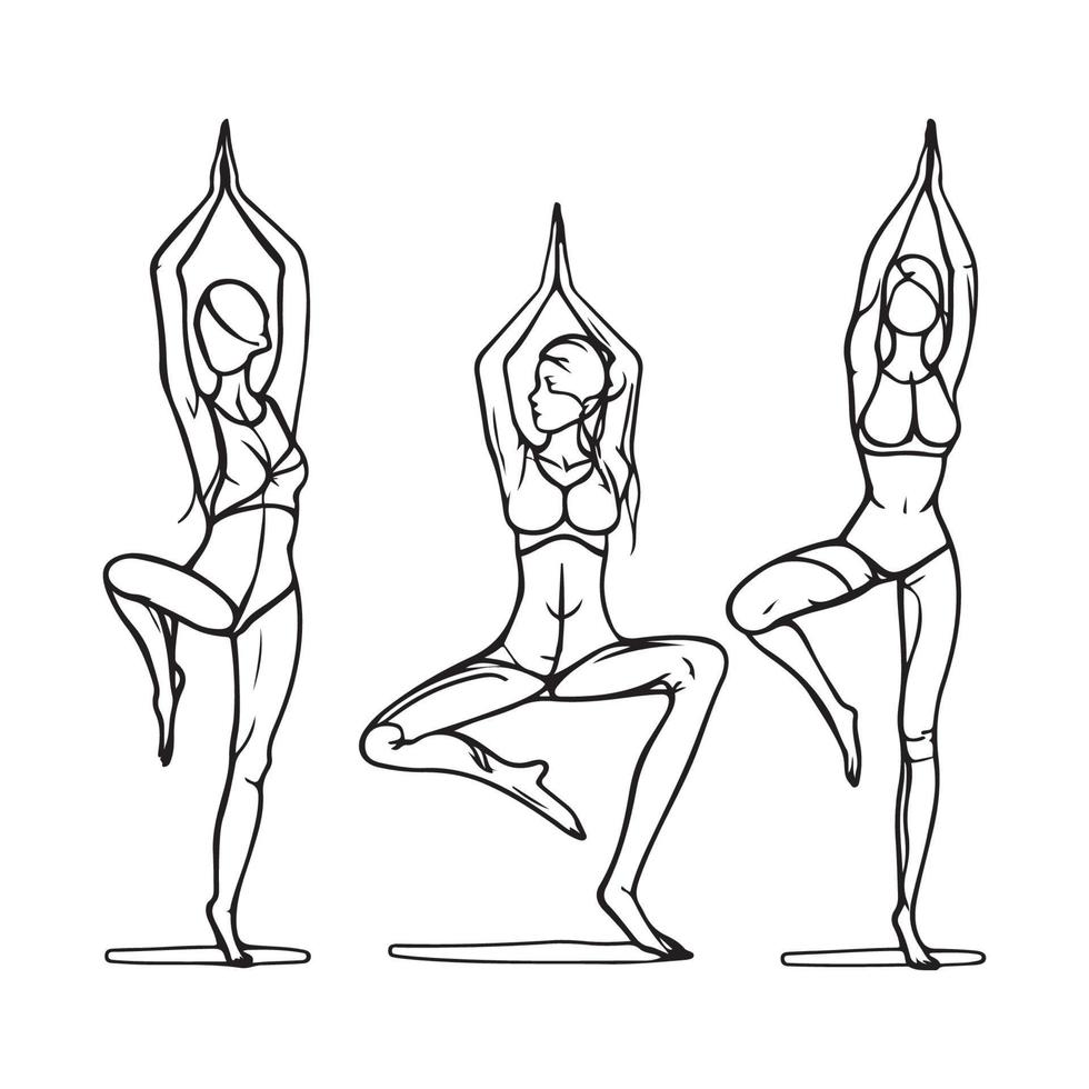 yoga cuerpo idioma vector conjunto negro describir. silueta o bosquejo de yoga posa