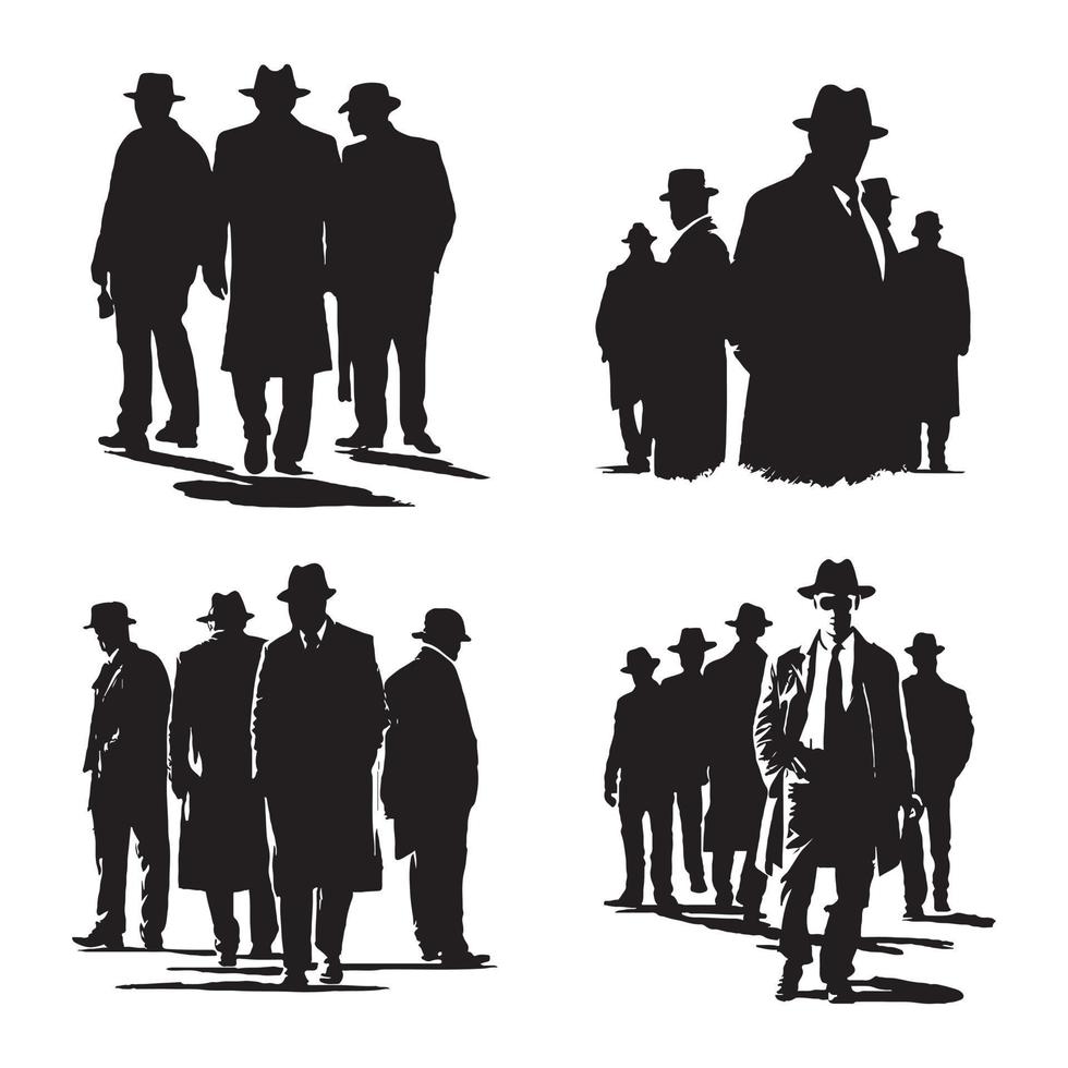 Mafia silhouette vector, Detective silhouette vector isolated on white background