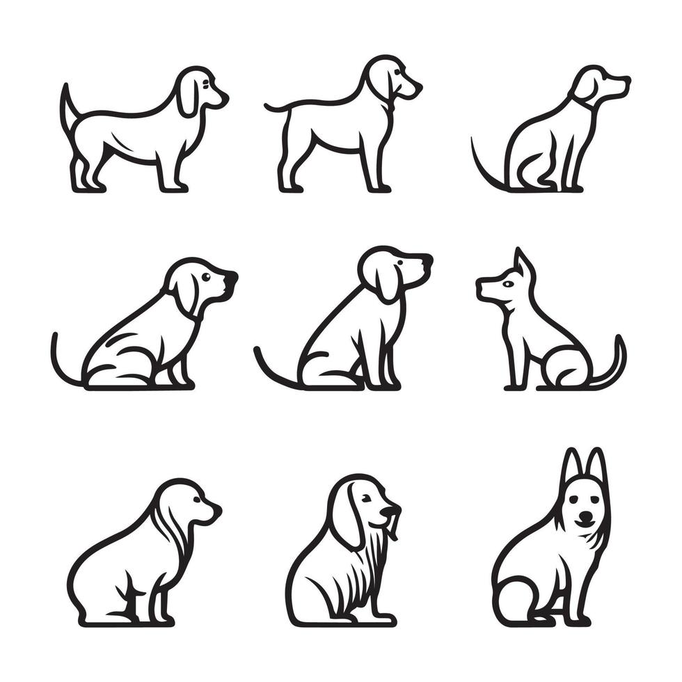linda perro icono colocar, perro plano íconos en minimalista estilo. perro logo negro contorno vector ilustración.