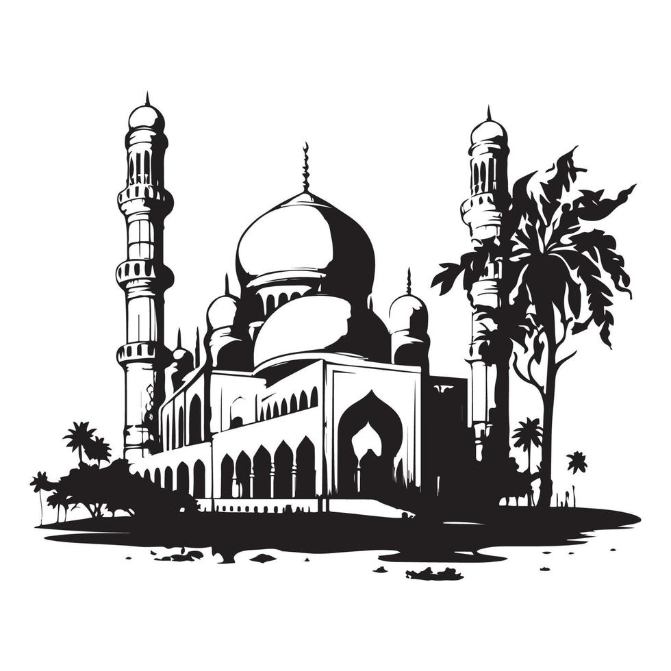 Beautiful Mosque Vector outline Sketch drawing. Silhouette, icon ...