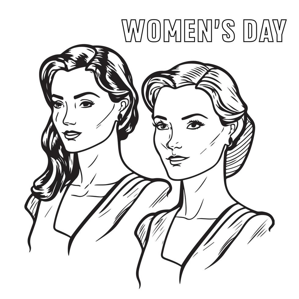 International women's day concept, women black outline flat vector illustration for women's day