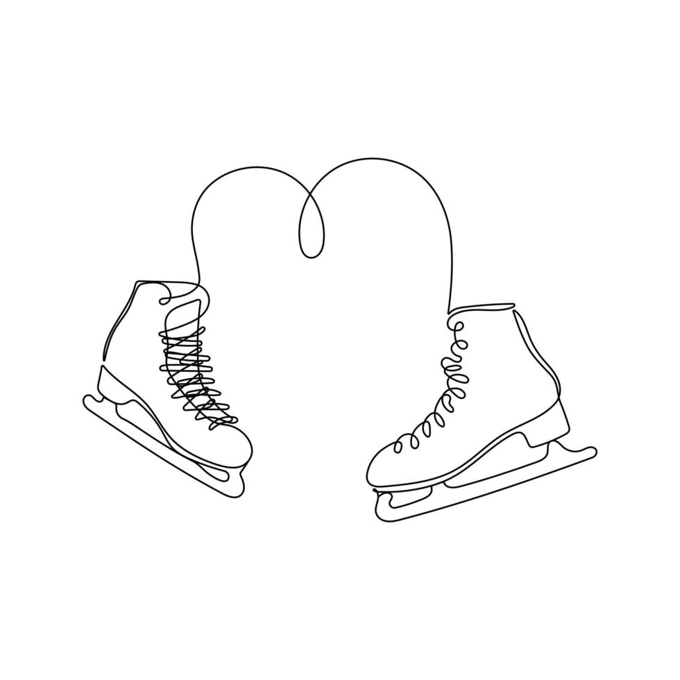 Pair of figure ice skates in one line drawing style. Winter accessories for skating and sport. Hand drawn vector illustration.