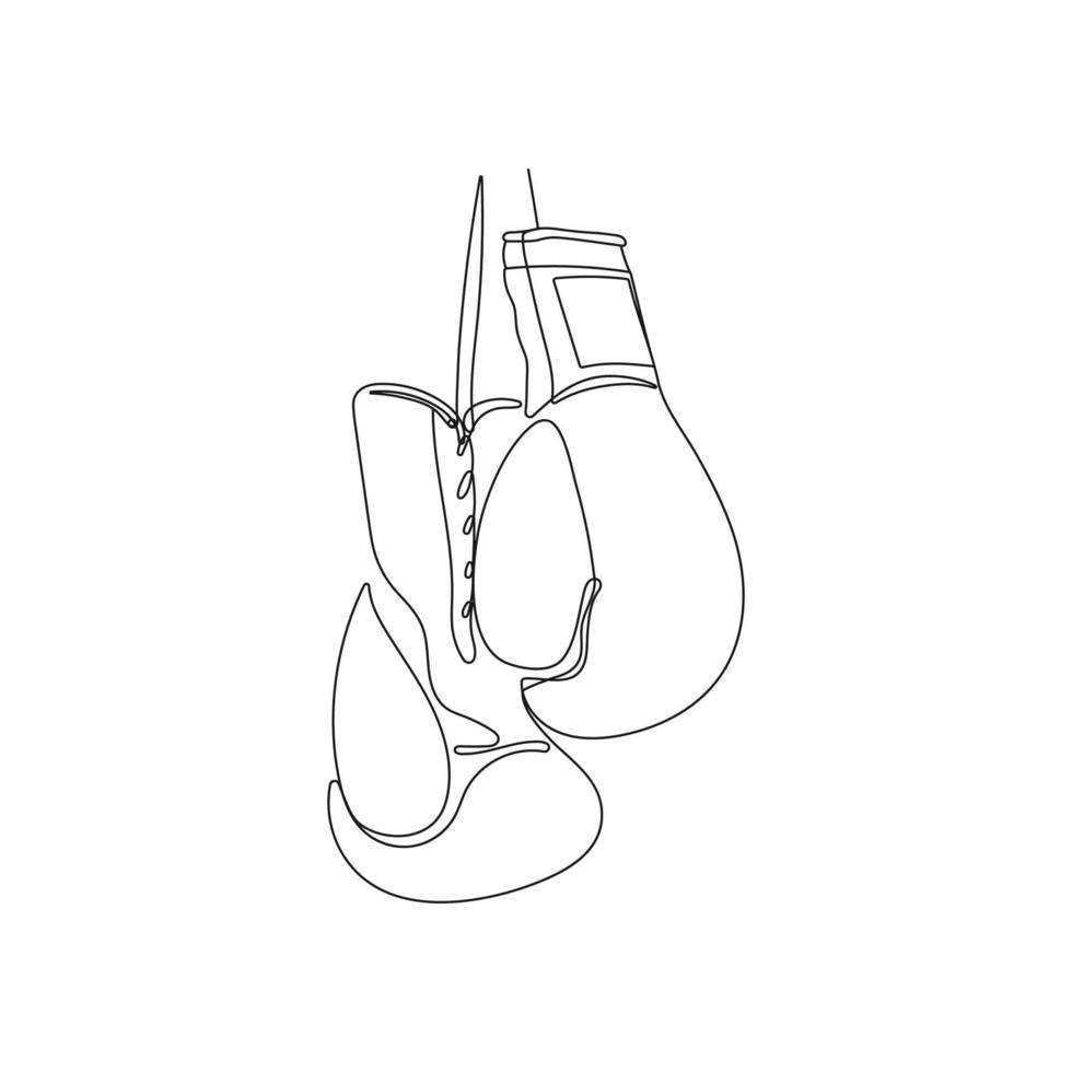 Pair of boxing gloves. One line art. Fitness stuff, sports equipment. Hand drawn vector illustration.