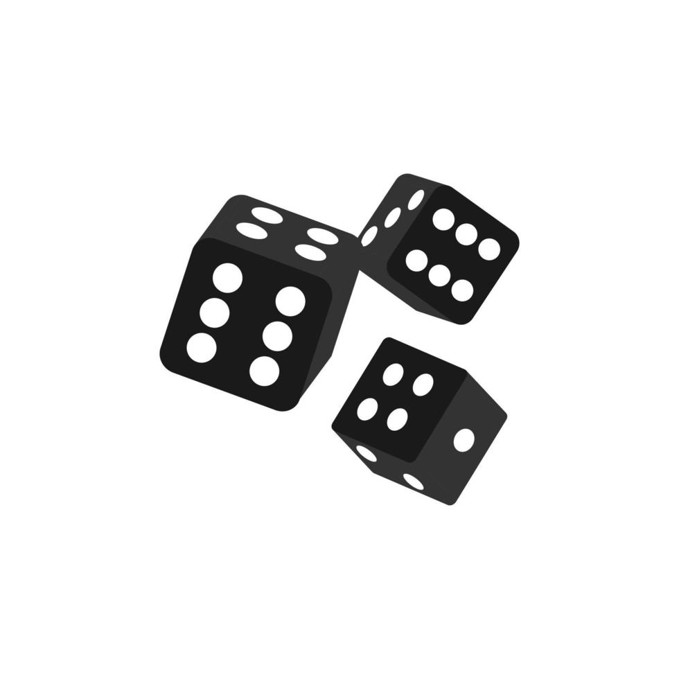 Realistic black dice isolated 3d objects. Gambling games, casino, craps, tabletop or board games. Vector illustration.