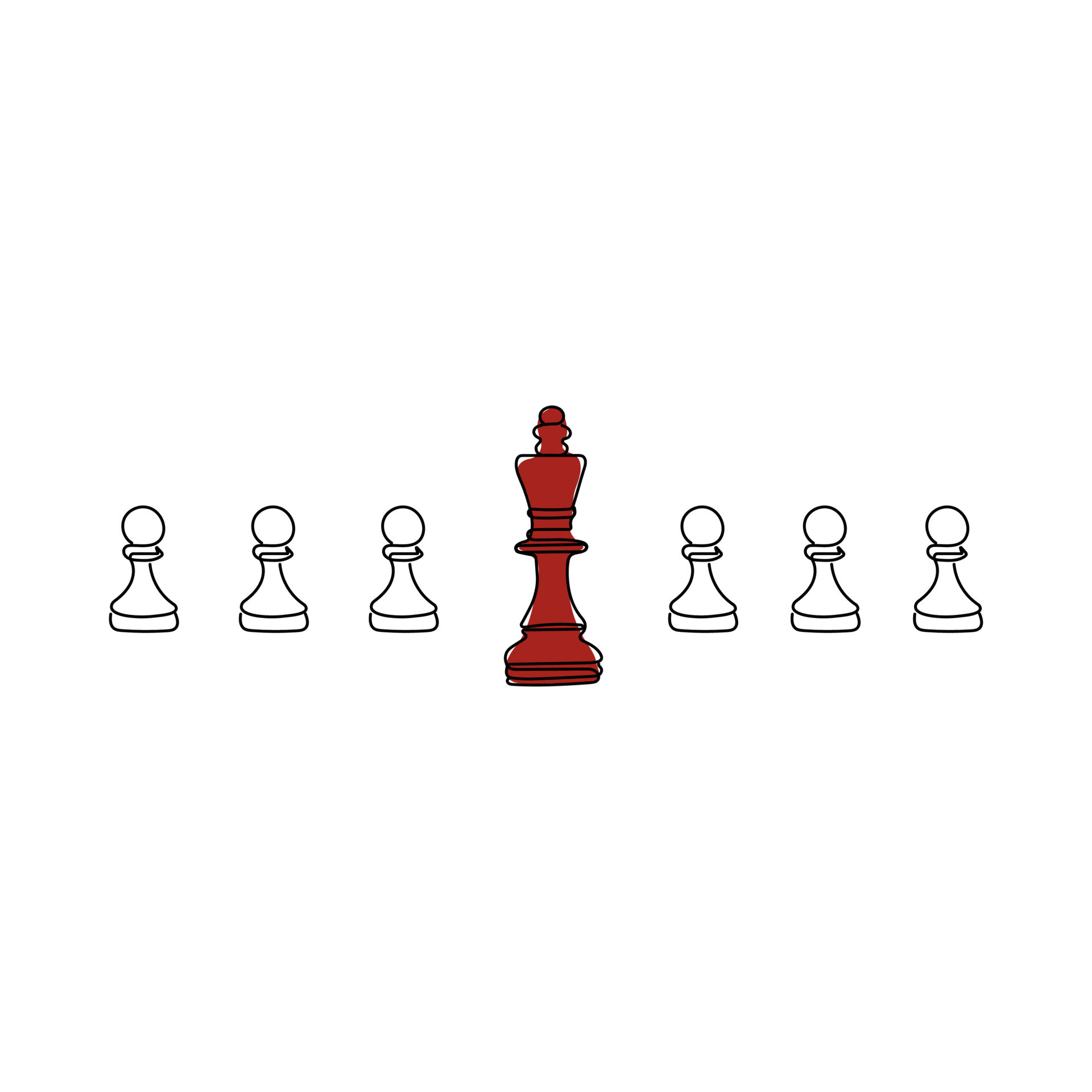 Queen And Pawn Chess Pieces Chess Figure In One Line Drawing Style Management Leadership