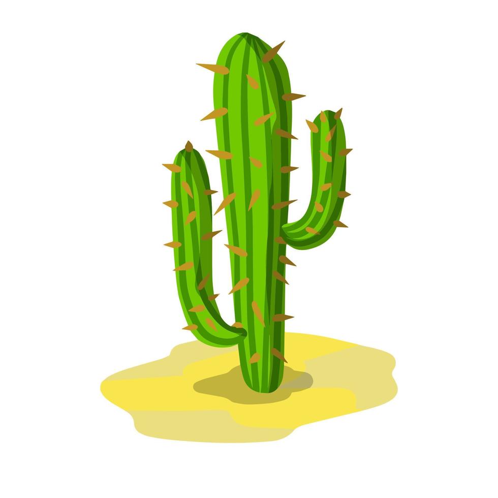 Cactus in the desert. Big Mexican plant. Green succulent. Element of southern tropical summer landscape. Flat cartoon illustration vector