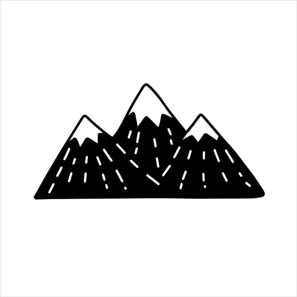 Mountain landscape in children doodle style. Rock ridge. Black and white illustration vector